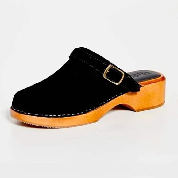 Re/Done Sz 39 70’s Classic Clogs Black suede on wooden platform - Picture 1 of 9